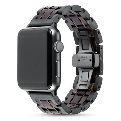 Cinturino per Apple Watch: legno di ebano e acciaio nero