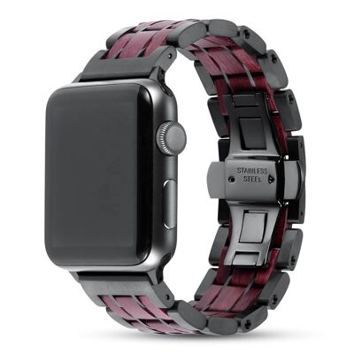 Bracciale Apple Watch - Legno amaranto e acciaio nero