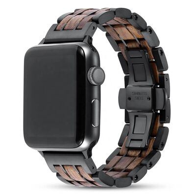 Apple Watch Armband – Walnussholz und schwarzer Stahl