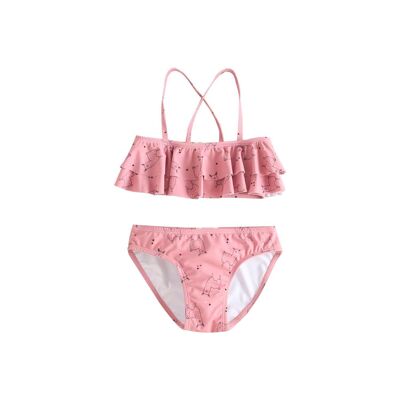 Bikini de niña de top de volantes rosa empolvado K08-23402031