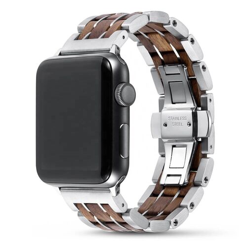 Bracelet Apple Watch - Bois de Noyer et Acier