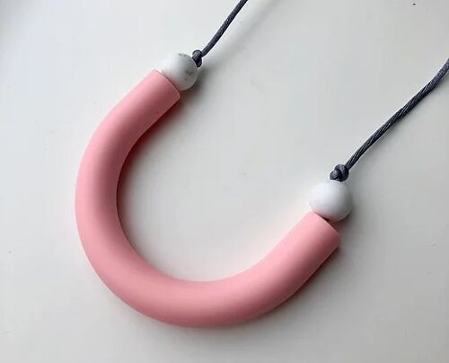 Pink U shaped teething pendant