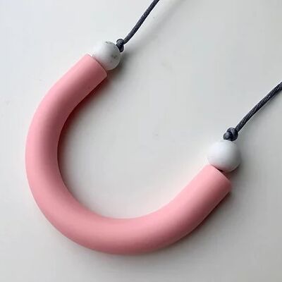 Pink U shaped teething pendant