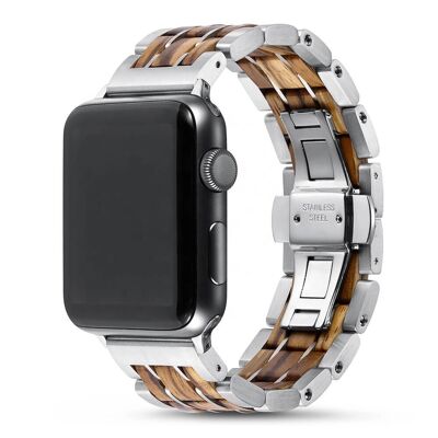 Bracelet Apple Watch - Bois de Zèbre et Acier