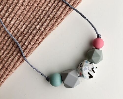 Terrazzo 5 bead Teething Necklace - grey cord and clasp