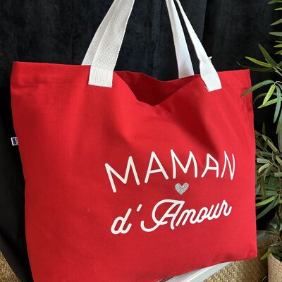 Cabas grand modèle rouge " Maman d'amour " - Fête des mères