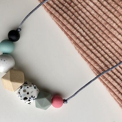 Terrazzo 7 bead Teething Necklace - grey cord and clasp