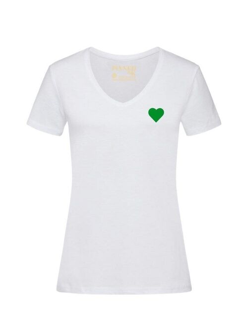 T-shirt V Neck Green Velvet Heart