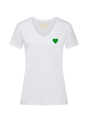 T-shirt Col V Coeur Velours Vert 1