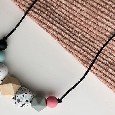Terrazzo 7 bead Teething Necklace - black cord and clasp