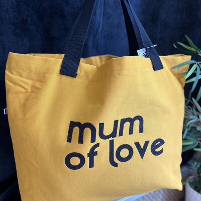 Große senffarbene Tragetasche „Mum of Love“ – Muttertag