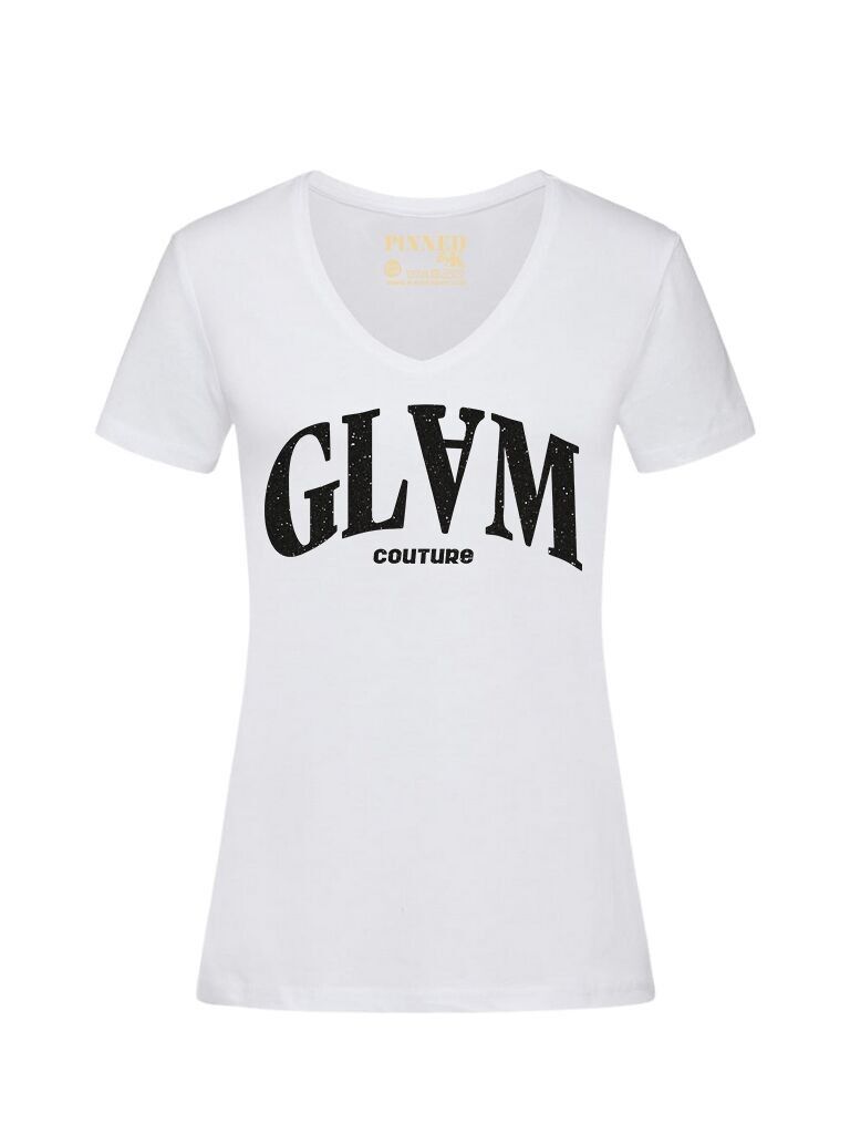 T-shirt Scollo V Glam Nera Glitter