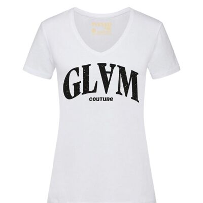 T-shirt Col V Glam Noir Pailleté