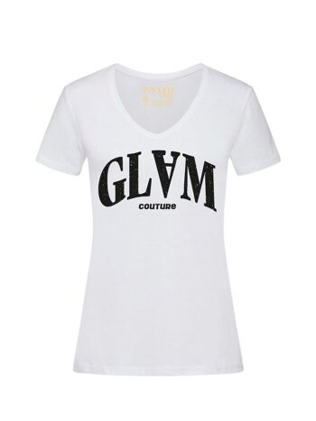 T-shirt Col V Glam Noir Pailleté 4