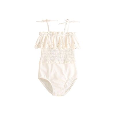 Costume da bagno da bambina ecrù con volant K20-23404091