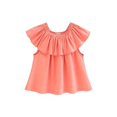 T-shirt da bambina con volant corallo K161-24411111