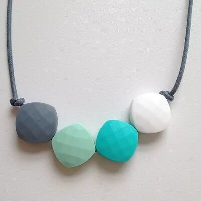 Grey, Mint Green, Turquoise and White quadrate teething bead necklace