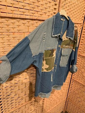 Veste en jean patchwork en coton italien pour femme 4