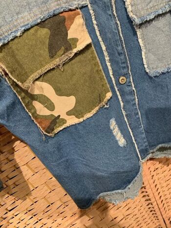 Veste en jean patchwork en coton italien pour femme 5