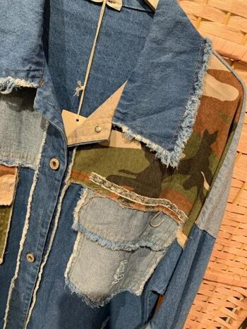 Veste en jean patchwork en coton italien pour femme 9