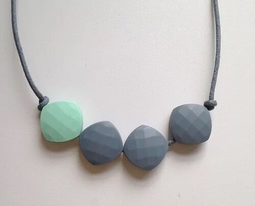 Mint Green and Grey quadrate teething bead necklace