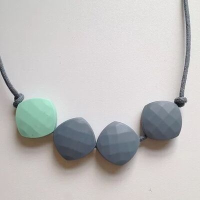 Mint Green and Grey quadrate teething bead necklace