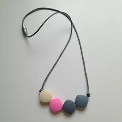 Latte, Pink and Grey quadrate teething bead necklace