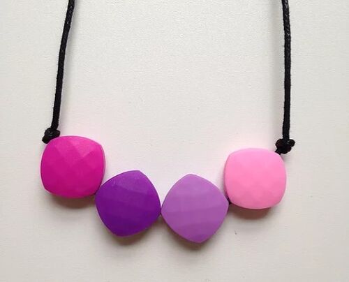 Fuchsia, Purple, Lilac and Pink quadrate teething bead necklace