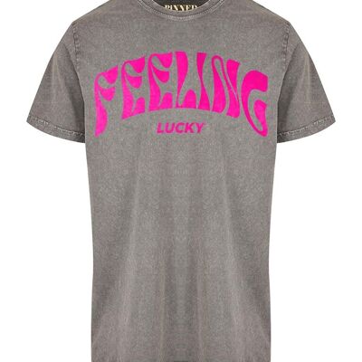 Gewaschenes T-Shirt Feeling Lucky Velvet Neon Pink