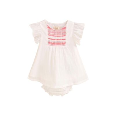 Babykleid für Mädchen mit korallenrot gestreiftem Höschen vorne K30-29405252