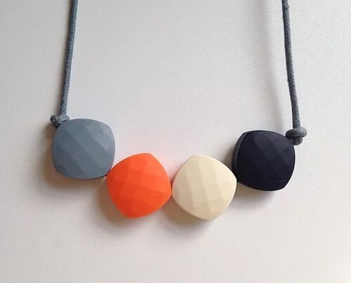 Grey, Orange, Latte and Black quadrate teething bead necklace