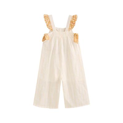 Girl's white jumpsuit with mustard stripes K127-21413031