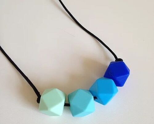 Mint green, turquoise, sky blue & ultramarine hexagon bead teething necklace