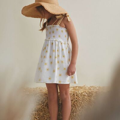 Girl's dress with straps and honeycomb K130-21413151