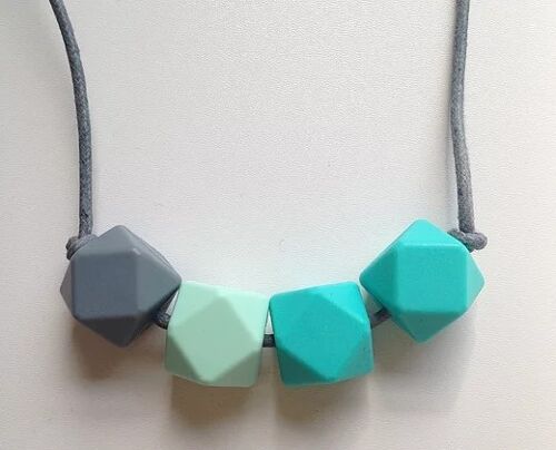 Grey, mint green & turquoise hexagon bead teething necklace
