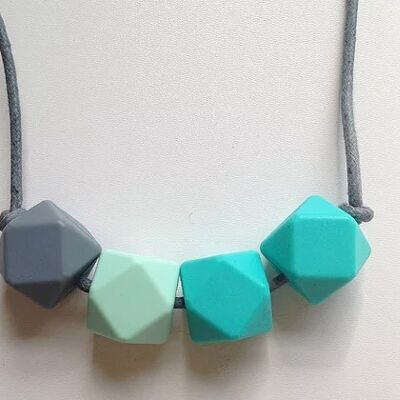 Grey, mint green & turquoise hexagon bead teething necklace