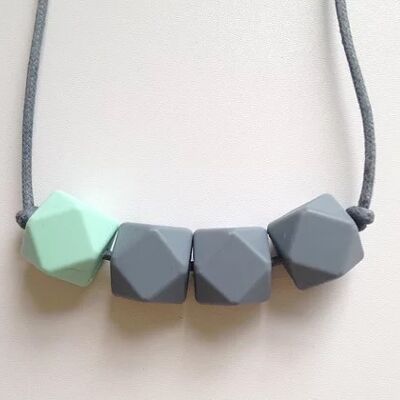 Mint green and grey hexagon bead teething necklace
