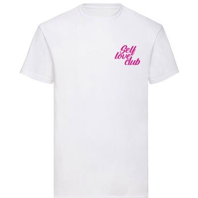 T-shirt Self Love Club Petto in velluto rosa neon