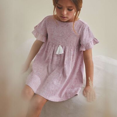 Powder pink pasley girl's dress K92-21415011