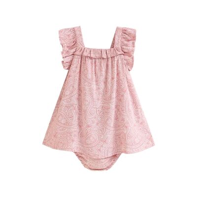 Vestido de bebé niña con braguita rosa empolvado pasley K93-21415022