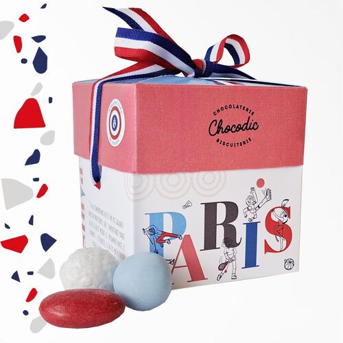 CHOCODIC - PETIT CUBE GOURMAND GOURMANDISES CHOCOLAT BLEU BLANC ROUGE - COLLECTION PARIS 2024 SPORTS JEUX SPORTIFS