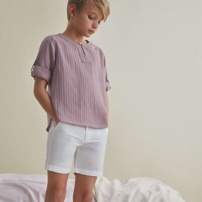 Powder pink boy's shirt with white stripes K96-21415123