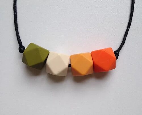 Khaki, oatmeal, apricot & orange hexagon bead teething necklace