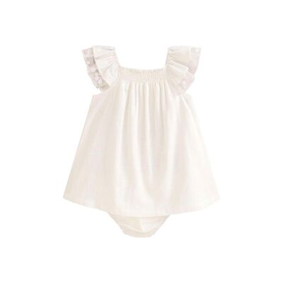 Vestido de bebé niña con braguita en lino blanco roto K187-21420022
