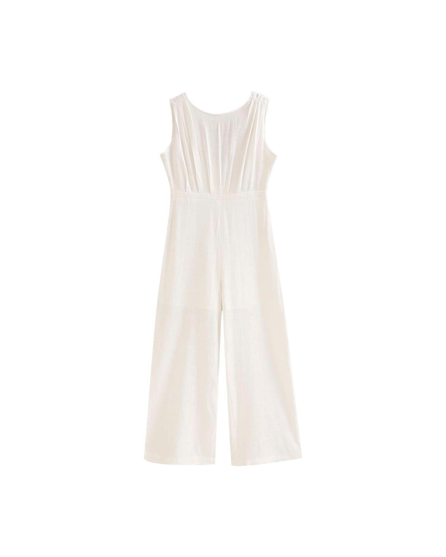 Tuta da bambina in lino bianco sporco K188-21420055