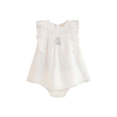 Vestido de bebé niña con braguita en blanco y estrellas K140-21421032