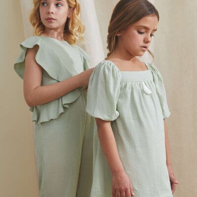 Girl's dress in light green plumeti K142-21422011