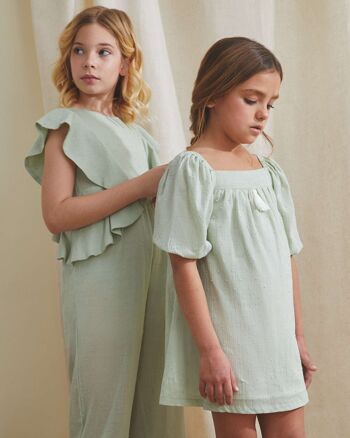 Robe fille en plumeti vert clair K142-21422011 1