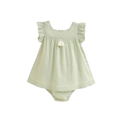 Vestido de bebé niña con braguita en plumeti verde claro K143-21422022