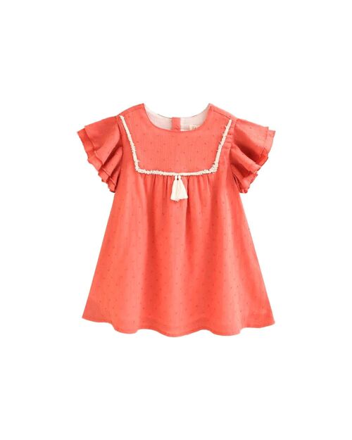 Vestido de niña en plumeti color coral K99-21423081